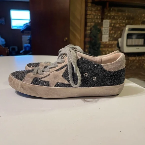 Golden Goose Superstar Women’s 38 (8) Black Glitter Have A Golden Day Sneakers - Picture 4 of 14
